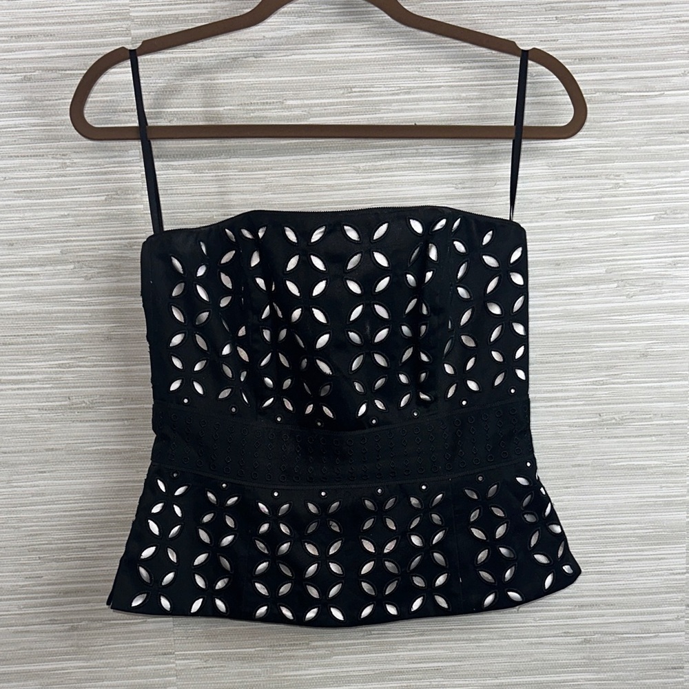 White House Black Market size 4 Black & white cutout Eyelet corset top - Picture 2 of 7